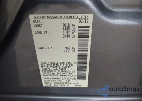 2019 Nissan Altima 2.5 Sv из США, поврежденный, VIN 1N4BL4DW6KC176726